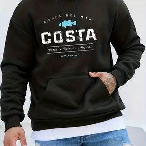 Fish & Costa Letter Print Hoodie